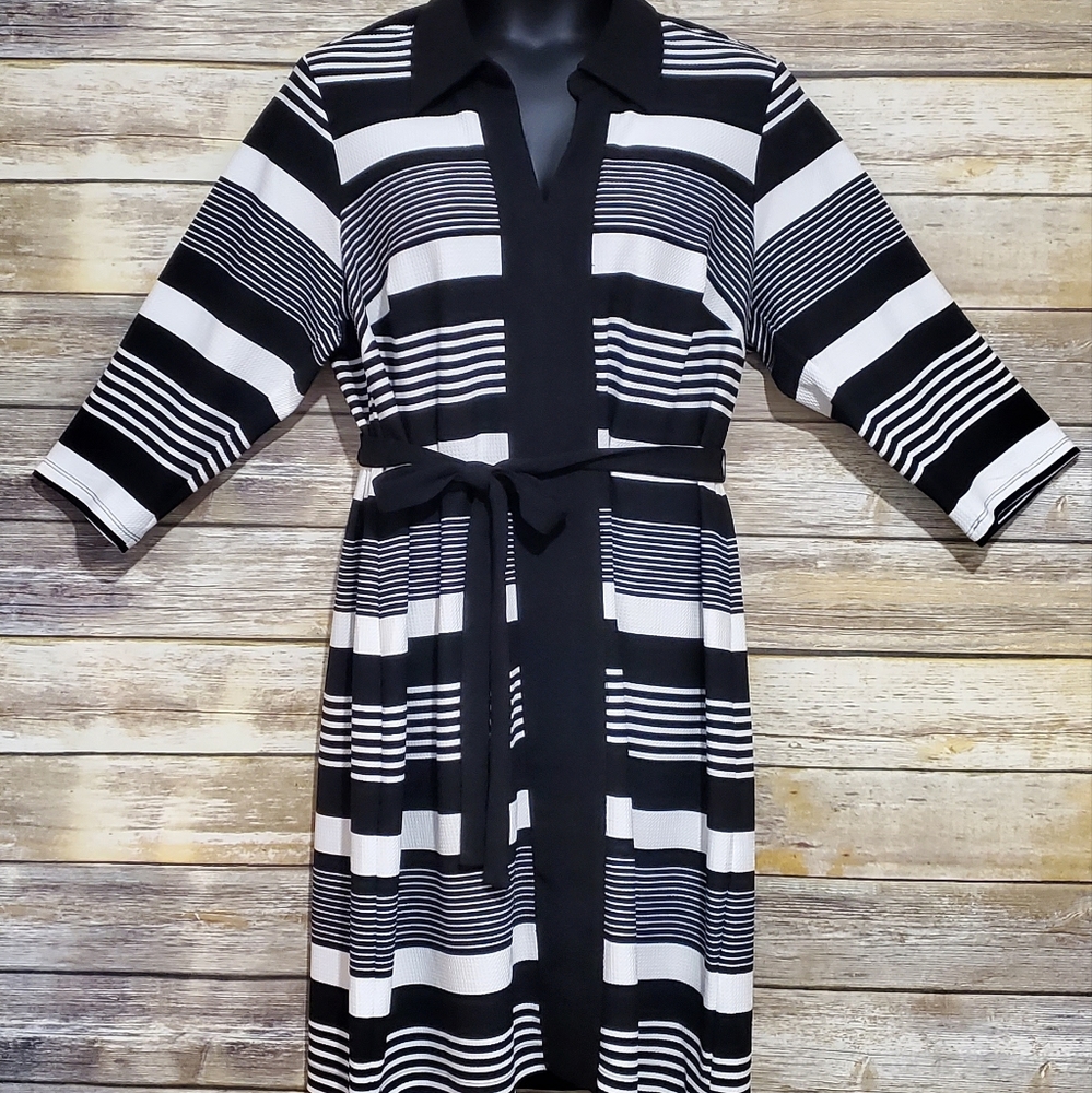 Robbie Bee Black & White Striped Knit Dress 1X